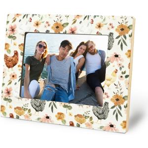 Rustic Floral Chicken Picture Frame 5x7, Chicken Mom Lady Lovers Gifts, Farmhouse Hen Flower Photo Picture Frames for Desk Tabletop Wall Display Decorations