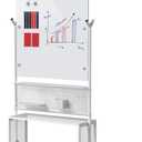 40 x 28 inch Mobile Magnetic Glass Whiteboard, Double-Sided Board with Felt Back and Storage for Office & Classroom, White