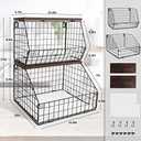 Fruit Basket, Stackable Wall Mounted Fruit Baskets, Potato Baskets Onion Storage for Kitchen, Hanging Wire Basket with Wood Lid, 2-Tier Vegetable Organizer Kitchen Countertop Organization (Brown)