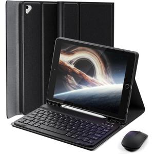 Keyboard Case for iPad 9.7 inch, iPad 6th Generation (2018), iPad 5th Gen (2017), iPad Air 2 (2014), - Mouse and Detachable Keyboard for iPad Pro 9.7, Slim Case with Pen Holder, Auto Sleep/Wake-Black