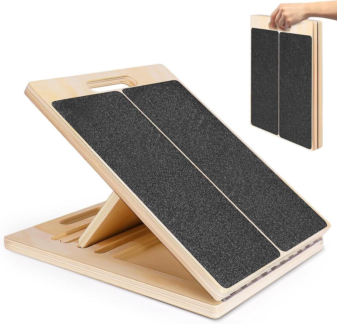 Portable Wooden Slant Board for Calf Stretching Squats Calf Stretcher Pilates Physical Therapy Equipment Adjustable Incline Board for Knees Ankle Heel Feet Leg