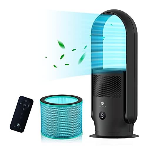 U ULTTY Bladeless Tower Fan and Air Purifier in one, Quiet Tower Fan with Remote, Touch, 9 Speeds, 8H Timer, HEPA Filter 99.97%, 90° Oscillation Fans, Floor Fans Powerful for Home Office Room, Black