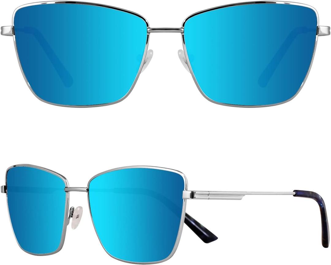 MAXJULI XL Size Extra Large Polarized Sunglasses 151 MM for Big Wide Heads Women Metal Glassess 8815 (Silver+ice Blue)