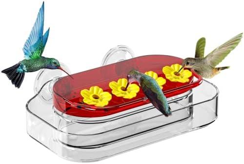 Redboat Window Hummingbird Feeder, Strong Suction Cup Hummingbird Feeder with 4 Feeding Ports, Easy to Clean and Refill Plastic Humming Bird Feeder, 1 Pack, 10oz