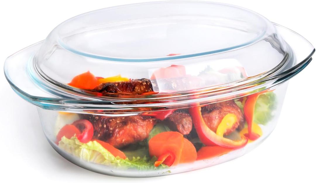 Oval Tempered Glass Casserole Dish, Tough Glass Casserole Baking Dish with Glass Cover Oven, Freezer and Dishwasher Safe.- 3.5 Liter