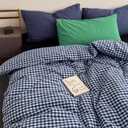 Nayoroom Navy Blue Gingham Duvet Cover Queen Size 100% Washed Cotton Plaid Checkered Duvet Cover 3 Pieces Soft Breathable Grid Farmhouse Dorm Bedding Set for All Seasons