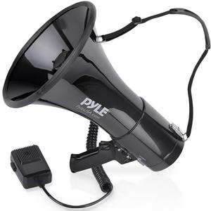 PYLE-PRO 50W Megaphone Speaker PA Bullhorn, Black Aux Input, Adjustable Volume, Siren, 35mm Aux Input, Ideal for Sports Events & Emergency Drills- PMP53IN