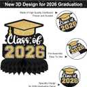 8 Pieces Class of 2026 Graduation Table Decorations - Congrats Grad Honeycomb Centerpieces, Black and Gold Graduation Table Toppers Decor for 2026 Graduation Party Decorations Favor Supplies