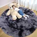 OLANLY Light Grey Tie-dye Round Rugs for Bedroom - Machine Washable, 5x5 Feet Circle Area Rugs for Living Room, Soft and Fluffy Shaggy Carpet for Teen Girls and Boys, Dorms, Home Decor Aesthetic