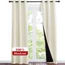 2 x NICETOWN Living Room Completely Shaded Draperies, Privacy Protection & Noise Reducing Ring Top Drapes, Black Lined Insulated Window Treatment Blackout Curtain Panels (Beige, 2 Pieces, W37 x L84)