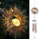 Solar Wind Chimes, Sun Wind Chime Outdoor Clearance w/Glowing Crackle Glass LED Unique Wind Bells for Outside Waterproof Chimes, Gifts for Her/Him (42" Long Metal Chimes)