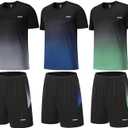 Men's Workout Sets Athletic Clothes Soccer Shirts Shorts 3 Pack Basketball Running Gym Football Outfits Summer (X-Large, Grey-blue-green)
