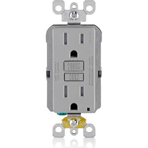 Leviton GFCI Outlet, 15 Amp, Self Test, Tamper-Resistant with LED Indicator Light, Protection from Electric Shock and Electrocution, GFTR1-GY, Gray