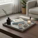 30 * 30 Inch Rectangular Ottoman Tray | Textured PU Leather, Waterproof & Heat-Resistant Storage for Coffee/Dining Tables, Sofa, Bed, Entertainment & Party (Tranquil Beige, 30 * 30in)