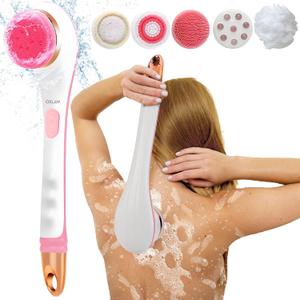 Body Brush Rechargeable, Electric Body Brush Set, Scrubber Shower Brush with Long Handle, Spin Skin Brush with 6 Brush Heads for Cleanse, Massage, exfoliate and Pamper Your Skin in The Shower (Pink)