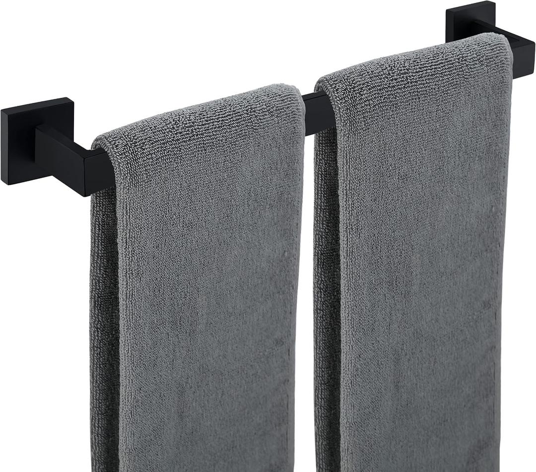 20 Inch Bathroom Towel Bar SUS304 Stainless Steel Matte Black Towel Holder Wall Mounted Heavy Duty Towel Rack Bathroom Towel Rod Modern Square Base Design(1, Matte Black, 20 Inch)