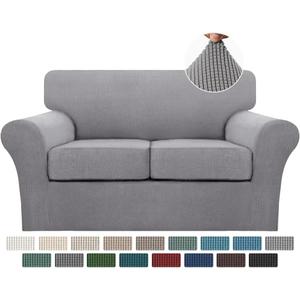 Turquoize 3 Piece Sofa Covers for 2 Cushion Couch Sofa Slipcover Soft Couch Cover for Dogs-Washable Sofa Furniture Covers with 2 Individual Cushion Covers, Thick Jacquard Fabric (Loveseat, Dove)