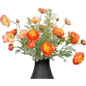10pcs Orange and Gradient Pink Artificial Flowers for Vase, Fake Peonies Poppies and Daisy Stems Mixed, Silk Ranunculus Flowers Arrangement for Party Farmhouse Office Home Table Decoration