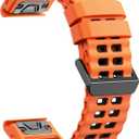 Quickfit 26mm Watch Bands for Garmin Fenix 8 51mm/7X/6X/5X, Sports Ocean Silicone Bands Compatible with Garmin Fenix 8 Pro 51mm/7X Pro/6X Pro/5X Plus/3/3HR/Descent MK1/MK2i Smartwatches (Orange/Black)