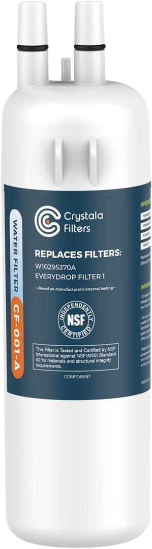 Crystala Filters Refrigerator Water Filter Compatible with W10295370A, EDR1RXD1, Filter 1, W10295370, P4RFWB, P8RFWB2L, 46-9930, 46-9081 Refrigerator Water Filter | Pack of 1