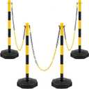 Konohan 4 Sets 34 Inch Parking Cone Delineators Post Traffic Cone Plastic Stanchion Set Stands Parking Barrier with Base 6.6 ft Chain S Hooks Reflective Collar (Yellow,Black)