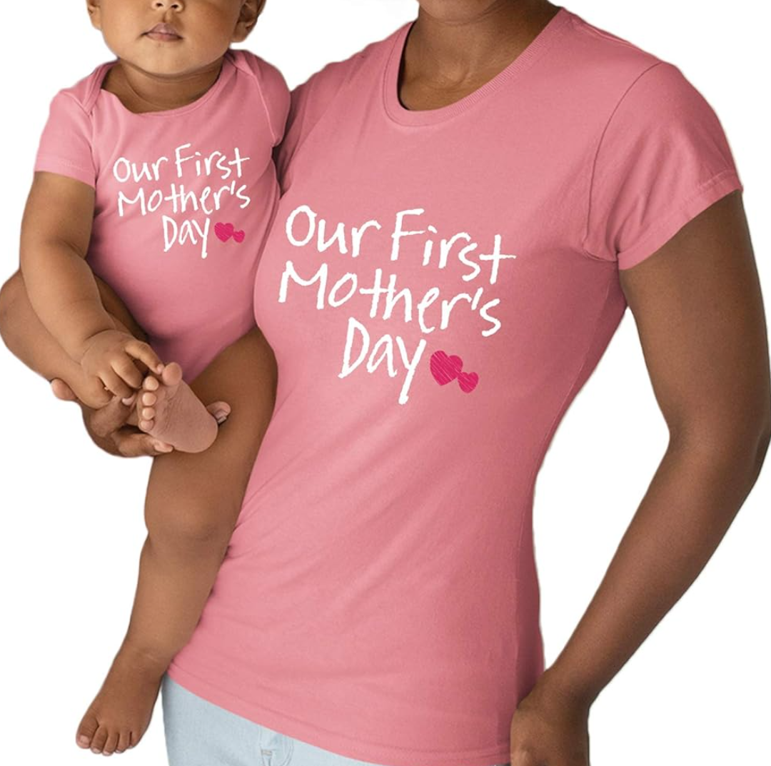 Our First Mothers Day Matching Outfit Baby Gifts 0-3 Mounts for New mom Shirt for Daughter, M