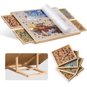 Becko US 1000-Pc Tilting Puzzle Board with 4 Drawers & Cover, Adjustable Jigsaw Puzzle Table with Built-in Easel/Stand, Portable Boards with Puzzles Storage for Adults, with Flannel Tabletop