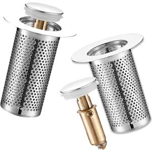 2 x Bathroom Sink Stopper 2Pcs,Sink Drain Strainer,Hair Catcher with Removable Stainless Steel Filter Basket,Universal Sink Plug,Suitable for Most Sinks,Washbasin,Bathtubs
