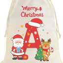 Fohufo Reusable Christmas Gift Bag, 15.7 x 19.6 Inch Initial Santa Sack Drawstring Christmas Bags, Personalized Gift Bags for Xmas Presents Party Supplies, Xmas Decorations Gifts Bag, Medium A