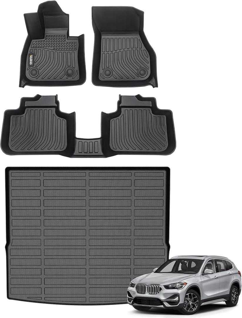 Wailtnb-Car Floor Mats & Cargo Liner Custom Fit BMW X1 2016-2022 All Weather Floor Liners Trunk Mat for BMW X1 2016-2022 Full Set Car Mats Cargo Cover Accessories