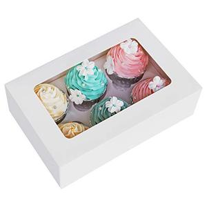 ONE MORE Cupcake Boxes with Inserts 6 Holders,9.5x6.3x3inch Large White Standard Bakery Boxes with Window Food Grade Cake Carrier Container for Muffins,Gift Treat Box Bulk,Pack of 15