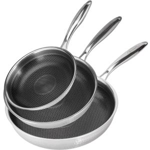 Hybrid 8 10 12 inch Stainless Steel Non Stick Skillet set,Frying Pans Nonstick, PFOA Free Cookware, Dishwasher and Oven Safe, Induction Compatible