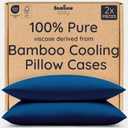 Bambaw 100% Viscose Derived from Bamboo Pillowcase King Size  Set of 2 Cooling Pillow Cases King with Envelope Closure, Navy Blue Pillow Case, Breathable & Super Soft Pillow Cases (Navy Blue)