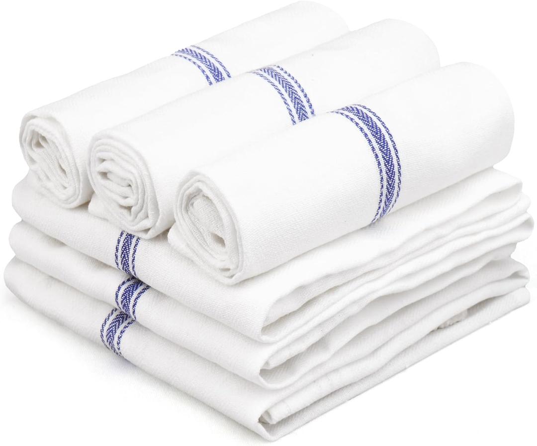 TEXAS LINEN CO. Kitchen Towels Set - 100% Cotton Dish Towels for Kitchen - Pack of 6 Super Absorbent Hand Towel - Blue Tea Towel - Quick Dry & Soft Durable Dish Cloths - 15x25, Blue Stripe