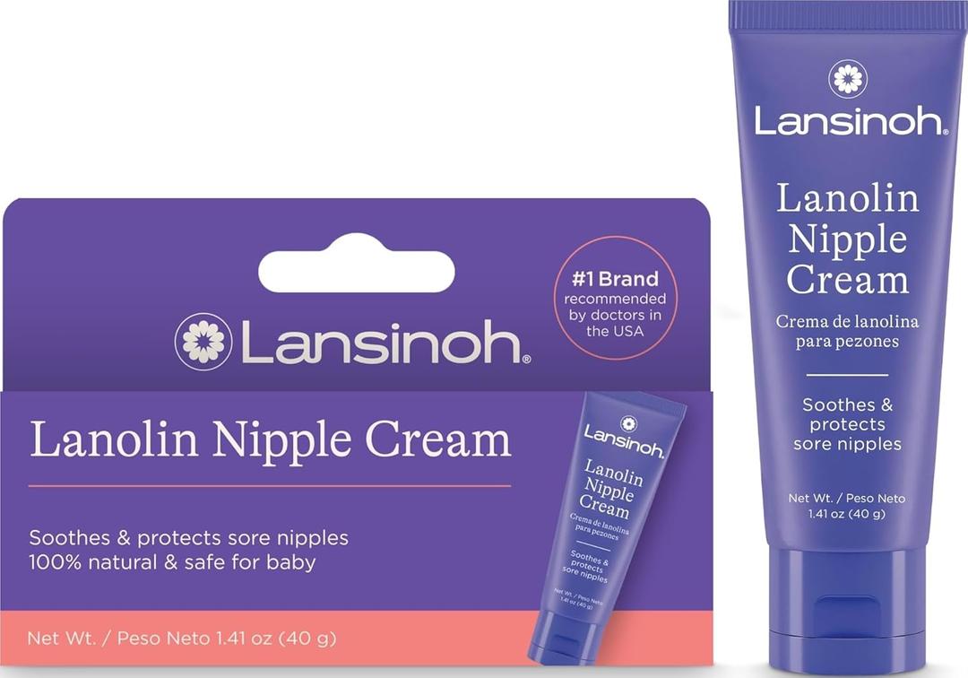 Lansinoh Lanolin Nipple Cream Safe for Breastfeeding Baby, 100% Natural Nipple Butter for Mom, Breastfeeding Essentials, 1.41 Ounces