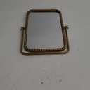 Vintage Desk Makeup Mirror, 12" L x 7.9" W Antique Gold Vanity Table Mirror, Metal Framed Rectangular Small Standing Mirror with Beaded, 360 Adjustable Rotation for Tabletop, Bedroom