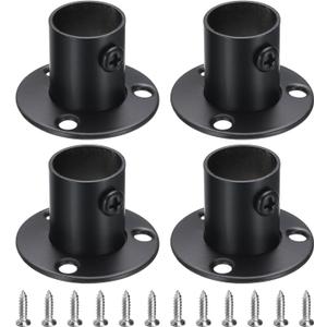 uxcell 4Pcs Stainless Steel Closet Rod Brackets, 3/4 Inch Dia Wardrobe Holder for Pipe, Shower Curtain Rod Pole End Supports Sockets Flange with Screws Black