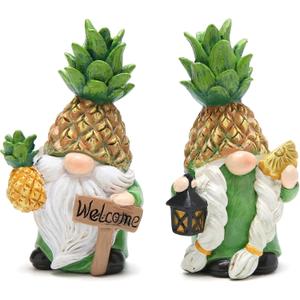 Hodao Gnomes Decorations for Home, Summer Fall Resin Pineapple Gnome Figurines, Pineapple Themed Gift for Loved Ones, Perfect Indoor Outdoor Decor for Home Tabletop Garden Yard - 2 Pcs