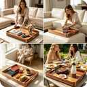 Wooden Serving Tray with Handles, Ottoman Tray for Kitchen Counter/Coffee Table/Living Room Decor,Versatile Tray for Party Rustic Wood ServingTray for Dinner/Breakfast/Snack Entertaining Guests