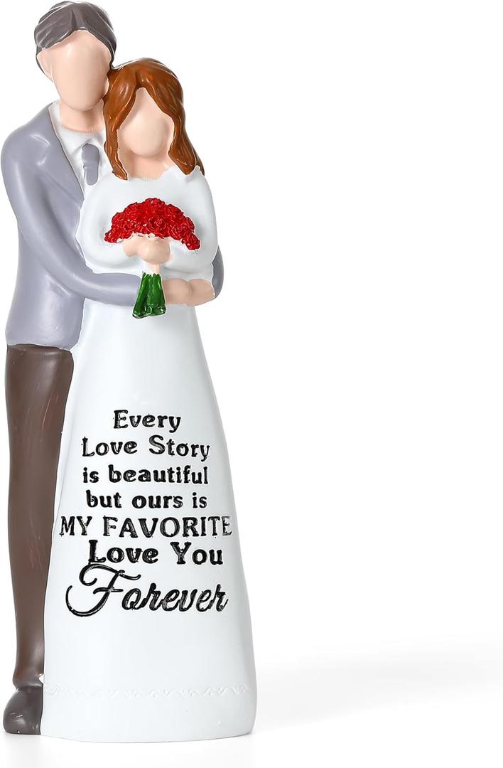 Faceless Couple Resin Statue - Romantic Valentines Day Gift, Wedding Cake Topper & Sentimental Home Accent (White/Gray/Red)