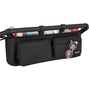 Double Stroller Organizer with 11 Compartment for Bob Duallie, Baby Jogger City Mini GT2, Double Jogging Stroller Caddy, Parent Console with 2 Insulated Pocket, Front & Back Pockets, Travel Essentials