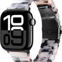 V-MORO Resin Band Compatible with Apple Watch Series 11/10 41mm/40mm/38mm/42mm Women Men Fashion Strap for iWatch Series 9/8/7/6/5/4/3/2/1/SE/SE 2 Lightweight Bracelet (Classic Ivory Tortoise-Black)