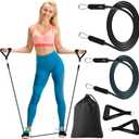 Brebebe Door Anchor Strap for Resistance Bands Exercises, Multi Point Anchor Gym Attachment for Home Fitness, Portable Door Band Resistance Workout Equipment, Easy to Install, Punch-Free, Nail-Free, Bands+Handles (40+50 LBS)