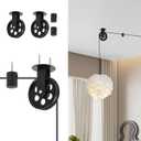 2 Pack Pulley for Pendant Light, Wall Mount Pulley for Pendant Lights, Metal Black Pulley Wheel for Plug in Pendant Light, 2.55 Inch Pulley for Hanging Industrial Vintage Pendant Lighting