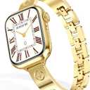 MOINSPIRE Gold Watch Bands for Women Compatible Apple Watch 40mm 41mm 38mm 42mm 46mm 44mm 45mm 49mm Adjustable Dressy Metal Jewelry Bracelet Strap for iWatch Series 11 10 9 8 7 6 5 4 3 2 1 SE Ultra
