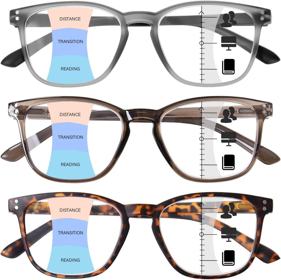 ZESAKER Progressive Multifocus Reading Glasses Women Men Blue Light Blocking Computer Readers Spring Hinges Eyeglasses (Grey Brown+ Tortoise+ Light Brown, 2.0)