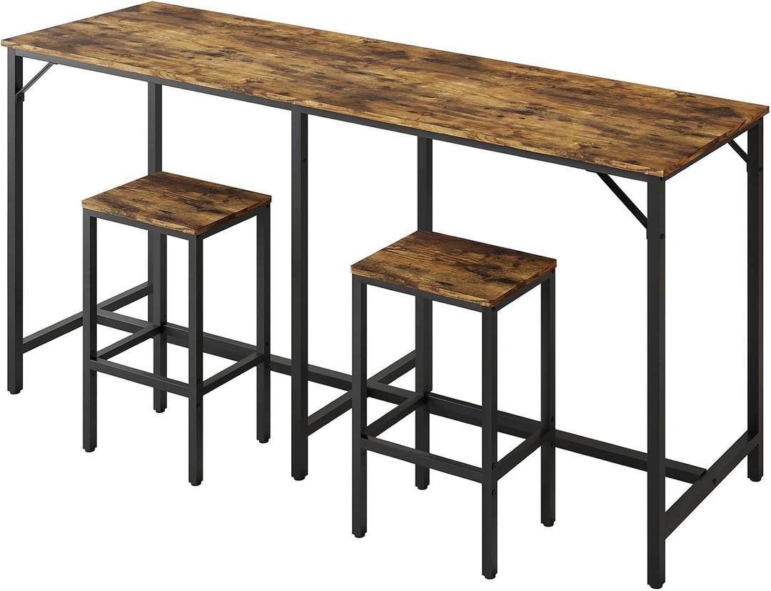 YATINEY 70.9" Bar Table and Chairs Set, Dining Table and Chair Sets, 3 Piece Counter Height Table and 2 Stools, Kithcen Table for Home Restaurant, Bar, Rustic Brown BT09BR