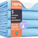 Ultimate Washable Underpads - Heavy Absorbency, Waterproof Reusable Incontinence Pads for Adults, Kids, Elderly & Pets - Bedwetting Pads for Bed, Couch, Sofa, Floor (Blue, 34 x 36 Inches, Pack of 4)