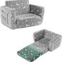 Karl home Comfy 2-in-1 Toddler Chair and Couch, Convertible Plush Fold Out Sofa to Lounger for Kids, Flip Open Sleeper for Playroom, Glowing Grey Night Sky