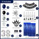 38th Birthday Decorations for Men and Women, Black Blue Silver Happy Birthday Number 38 Balloons, Banner, Fringe Curtains Garland Kit - 38 Year Old Party Supplies